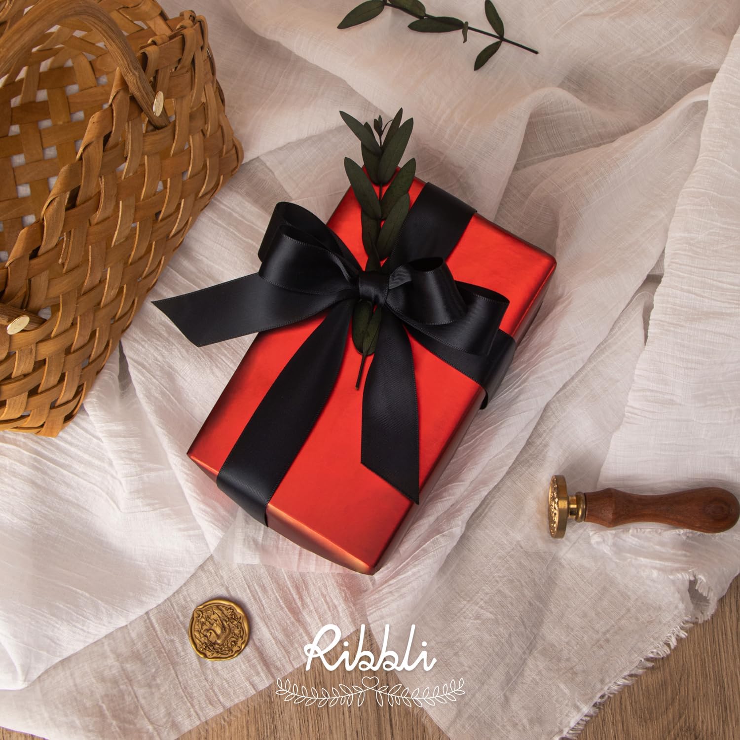 Ribbli Black Satin Ribbon Double Faced Satin 1 inch x Continuous 50 Yards-Black Ribbon for Gift Wrapping Crafts Wedding Decoration Bows Bouquet Floral Arrangement