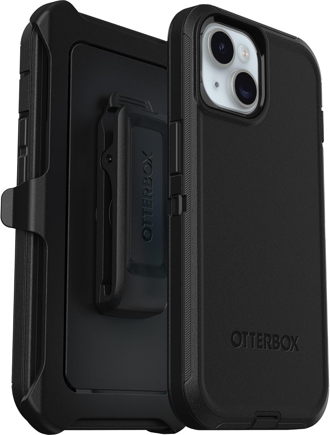 OtterBox iPhone 15, iPhone 14, and iPhone 13 Defender Series Case - BLACK, screenless, rugged & durable, with port protection, includes holster clip kickstand (ships in polybag)