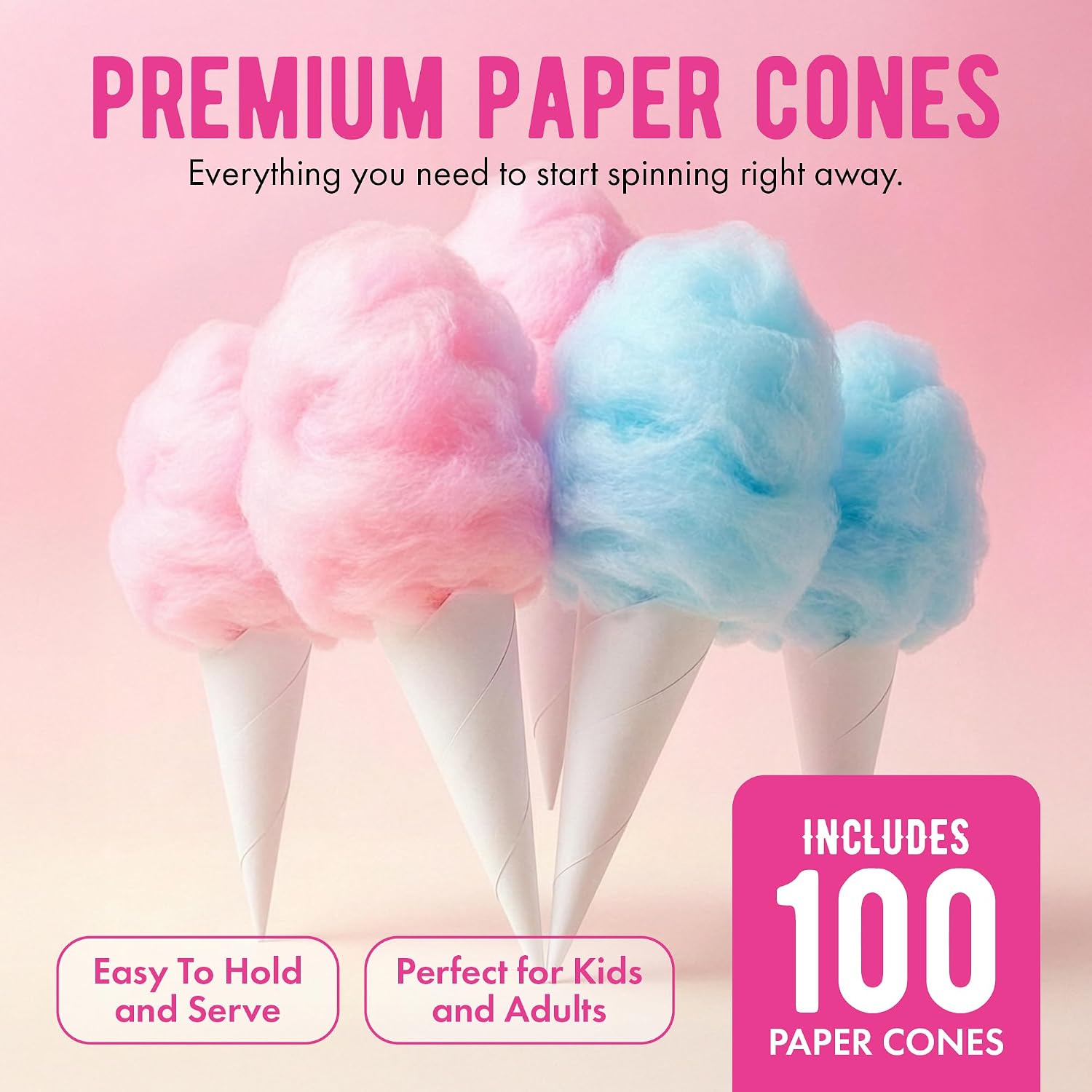 The Candery Cotton Candy Floss Sugar (2-Pack) Includes 100 Premium Cones | Raspberry Blue and Strawberry | Plastic, Reusable Jars | Easy Pour Spout or Scoop | Includes Scooper | 3 LBS Jars