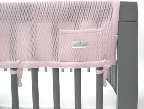 BreathableBaby Breathable Mesh RailGuard Teething Cover — 51” Long Panel (1) — Fits Most Full-Size and Does Not Fit Mini Cribs — Use with Coordinating Short Panels - Light Pink