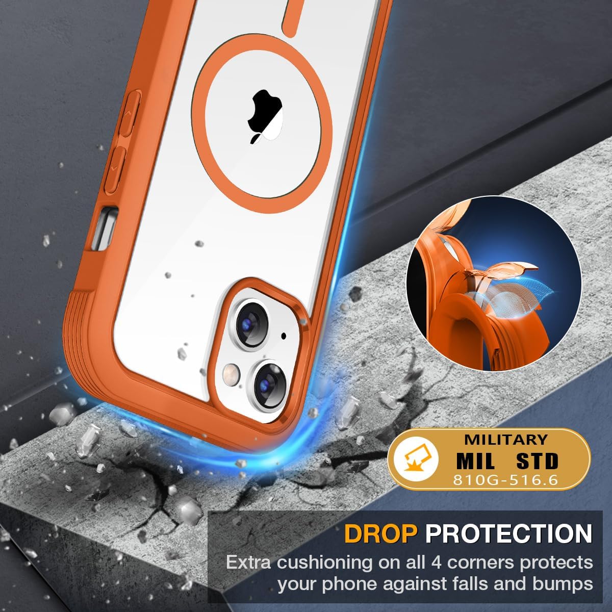 miracase for iPhone 13 Case 6.1",Built-in Glass Screen Protector,Orange