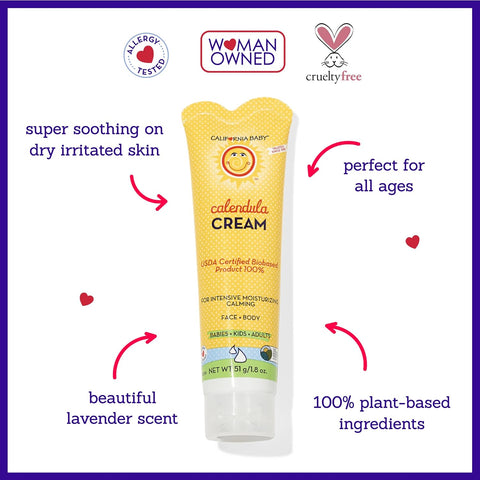 California Baby Calendula Cream | 100% Plant-Based Moisturizer | Lavender Baby Lotion | Face Moisturizer For Dry Skin | Hypoallergenic | 1.8 oz / 51g