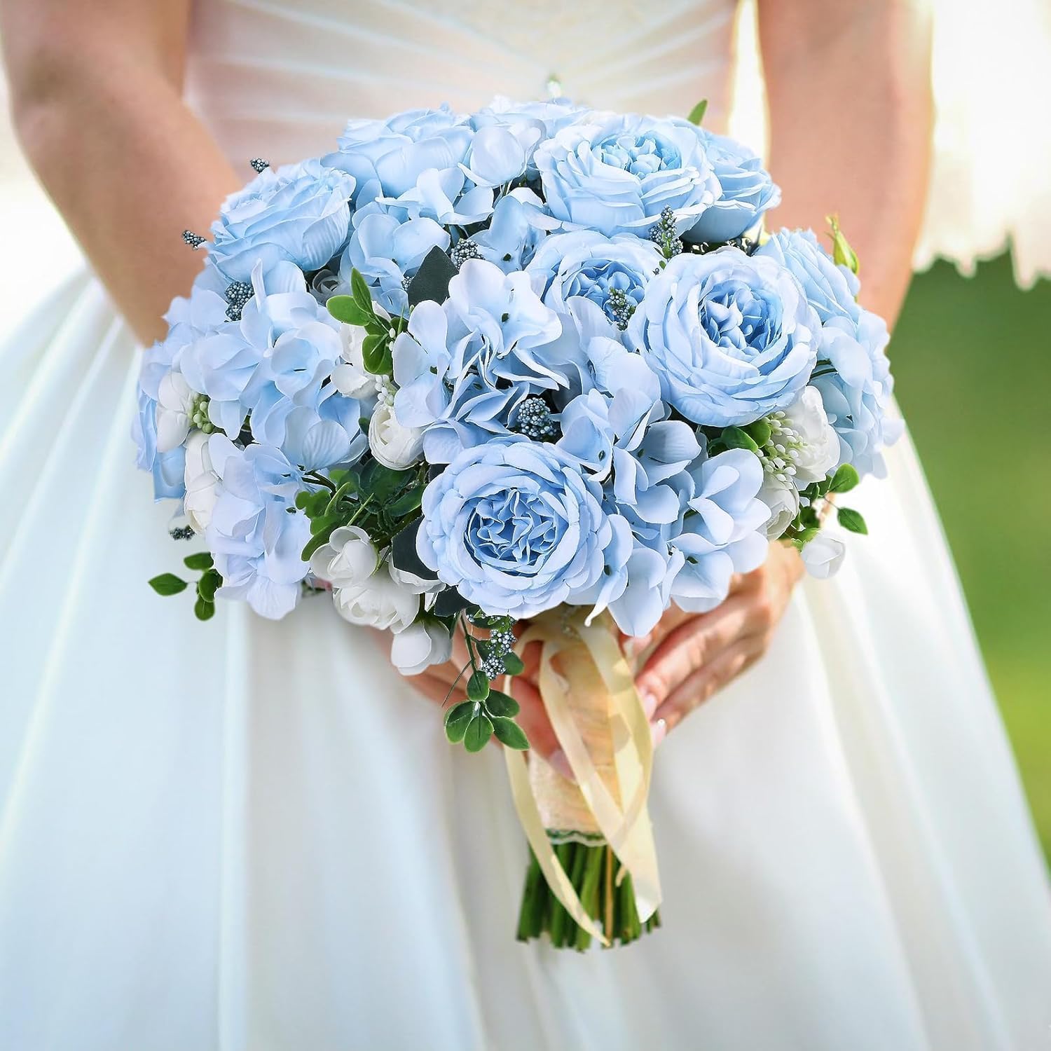 2 Packs Peonies Artificial Flowers, Blue Silk Flowers Artificial Peonies