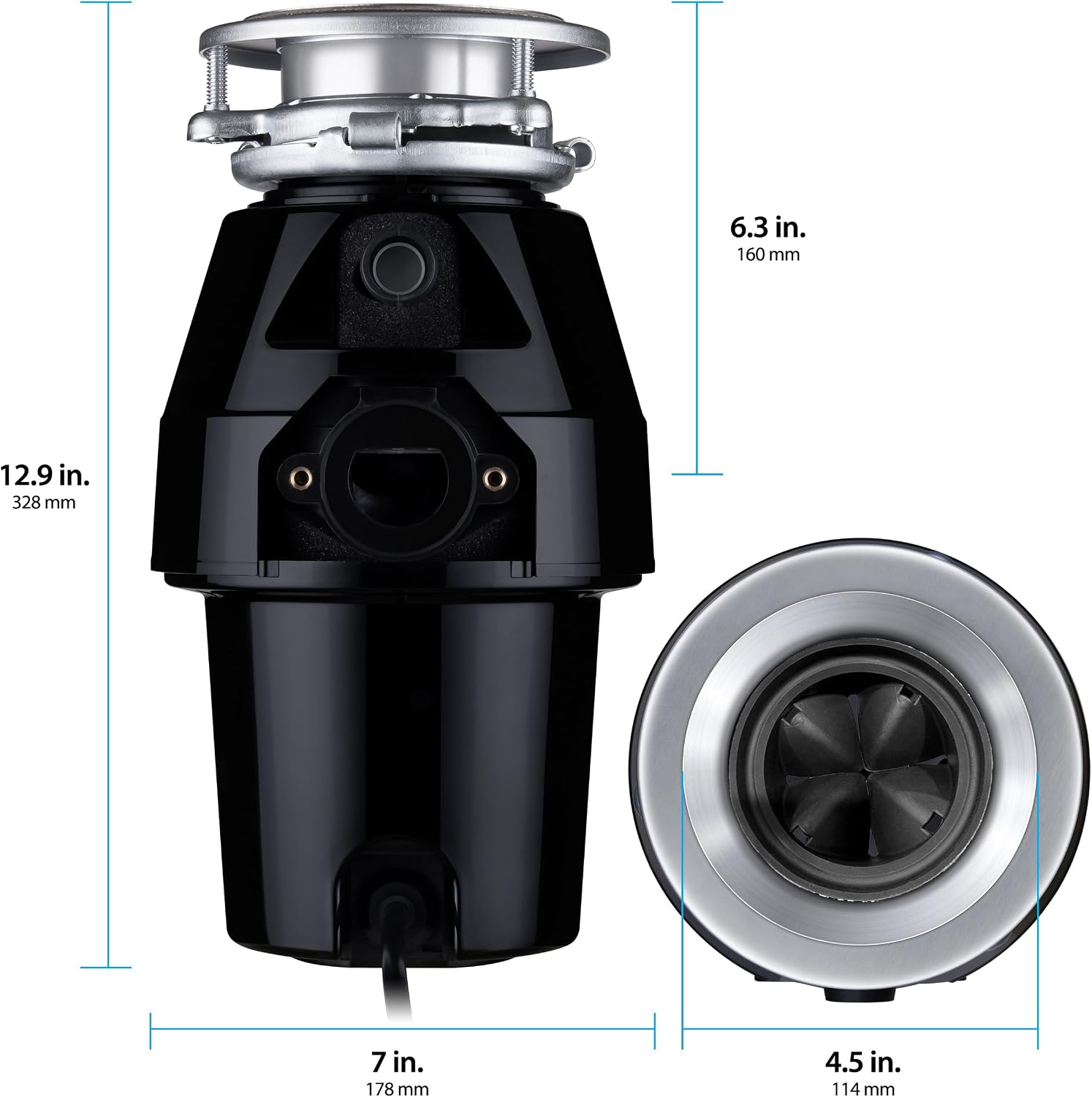 Waste Maid Garbage Disposal, Anti-Jam, Continuous Feed, 1/2 HP Mid Duty
