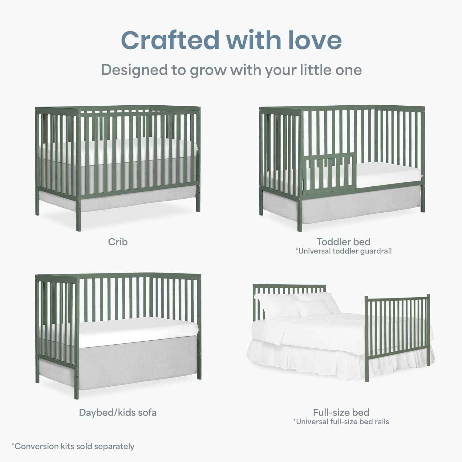 Dream On Me Synergy 5-in-1 Convertible Full Size Baby Crib, Meadow Green