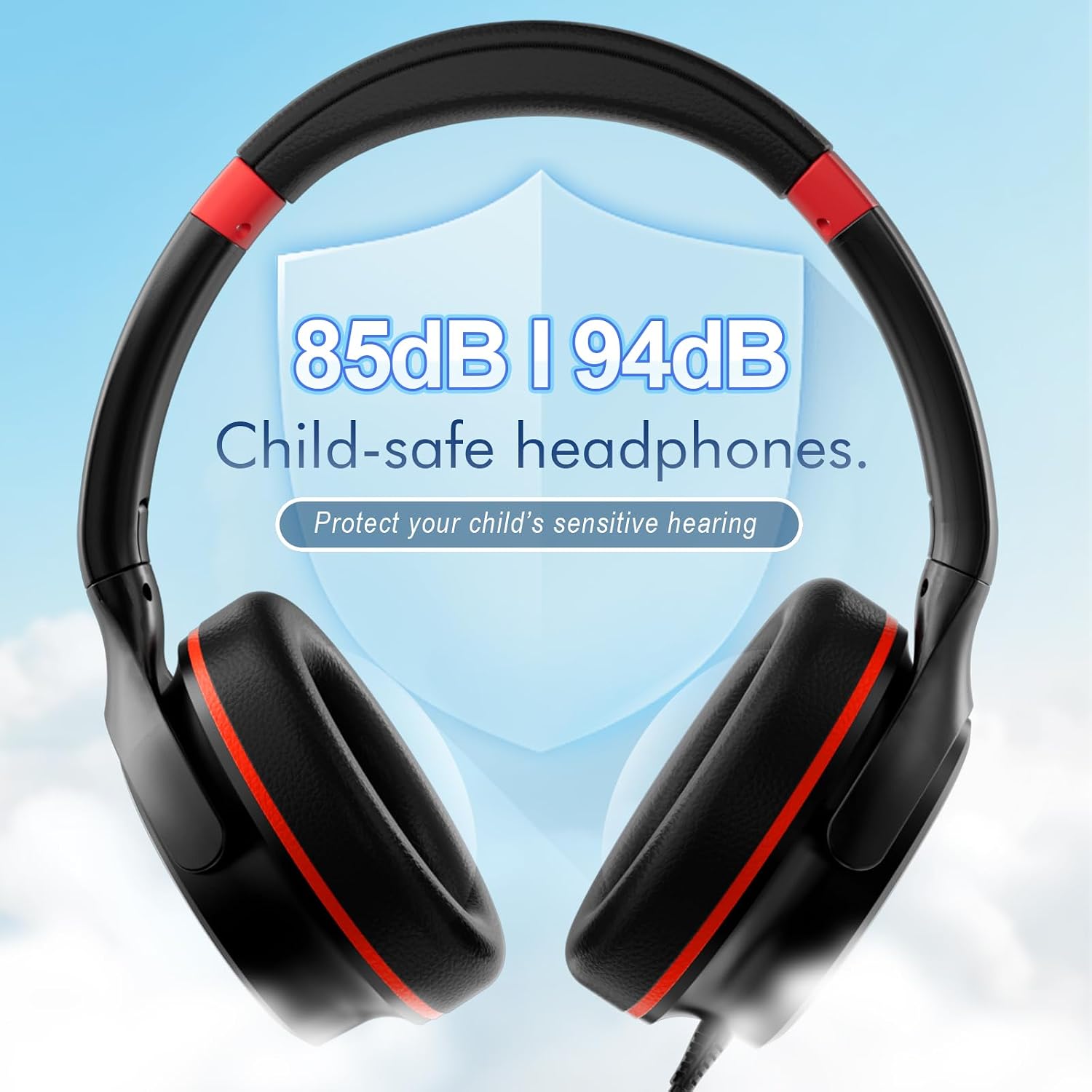 ADOOPE Kids Headphones with Safe 85dB/94dB Volume Limiter for Teen and Boys, Foldable HD Stereo Sound Headset for Kindle Kids/fire Tablet/iPad/Laptop, Headphones with Microphone (Black-red)