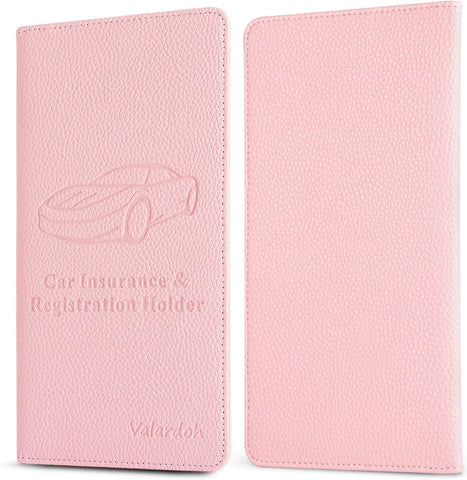 Valardoh Premium Car Registration and Insurance Card Holder, Car Document Holder for Cards, Driver License & other Essential Documents (Pink)