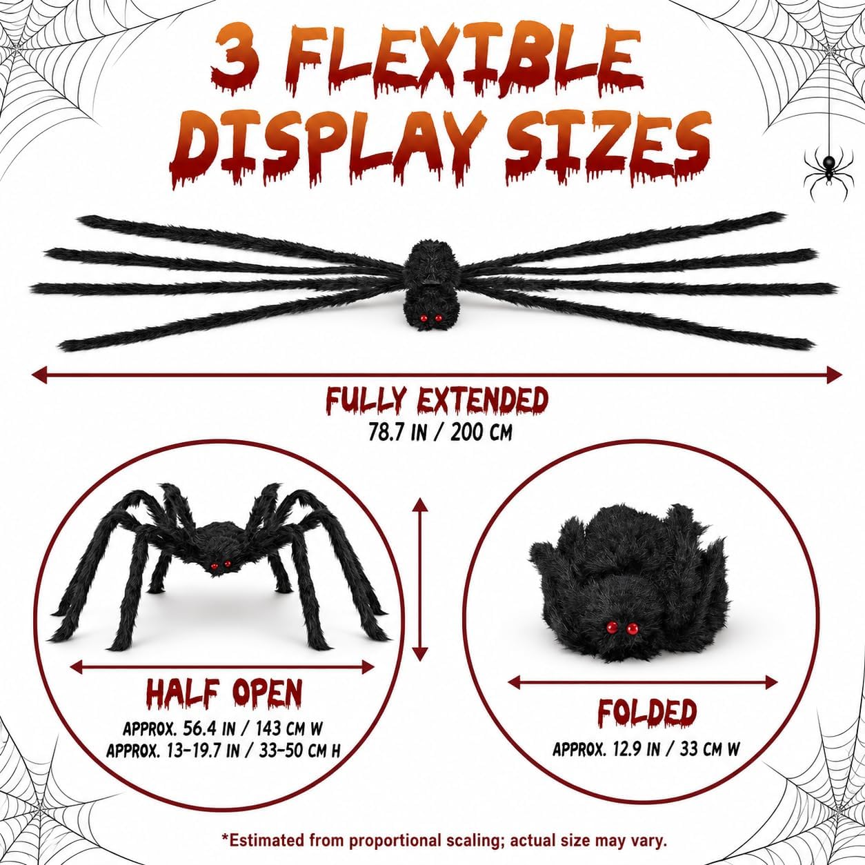 Halloween Decorations Giant Spider, 6.6 Ft Fake Halloween Decor Spiders Large, Furry Spiders for Outdoor Indoor Yard Home Costumes Party House Décor (1 Pack)