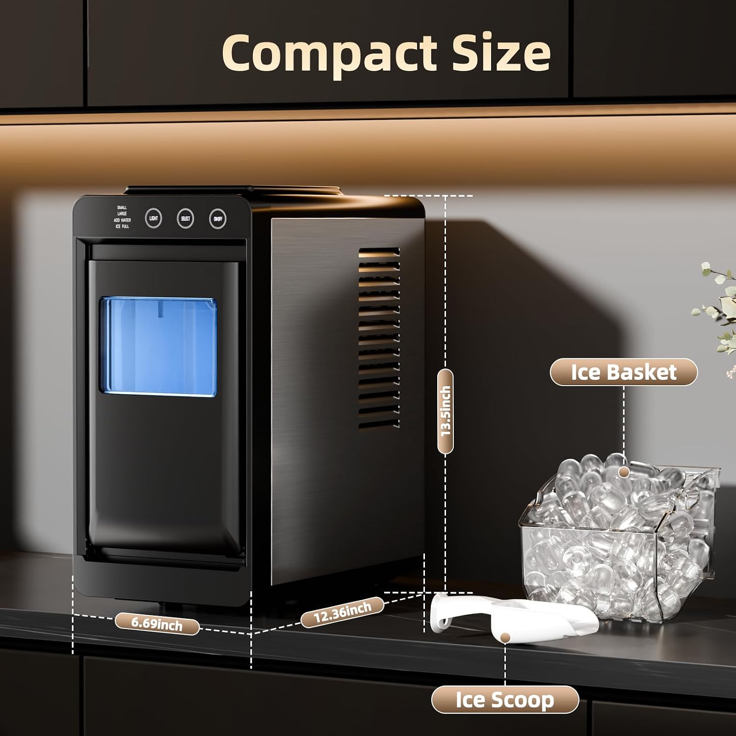 Antarctic Star Ice Maker, Portable Ice Machine with Self-Cleaning Function, 8 Cubes in 6 Mins Fast Countertop Ice Making, Compact Ice Maker for Home, Kitchen, RV, Travel, Black
