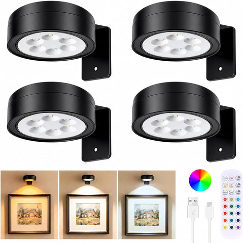 4-Pack Picture Lights for Wall, Rechargeable Wireless Poster Lights, Black
