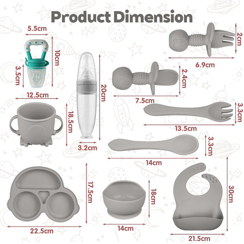 Silicone Baby Feeding Set,Miicasa Baby Led Weaning Supplies Kit With Suction Bowl & Car Plate, Bib, Spoon, Fork, Cup - Food-Grade Silicone, Dishwasher-Safe, No BPAs - For 3+ Months