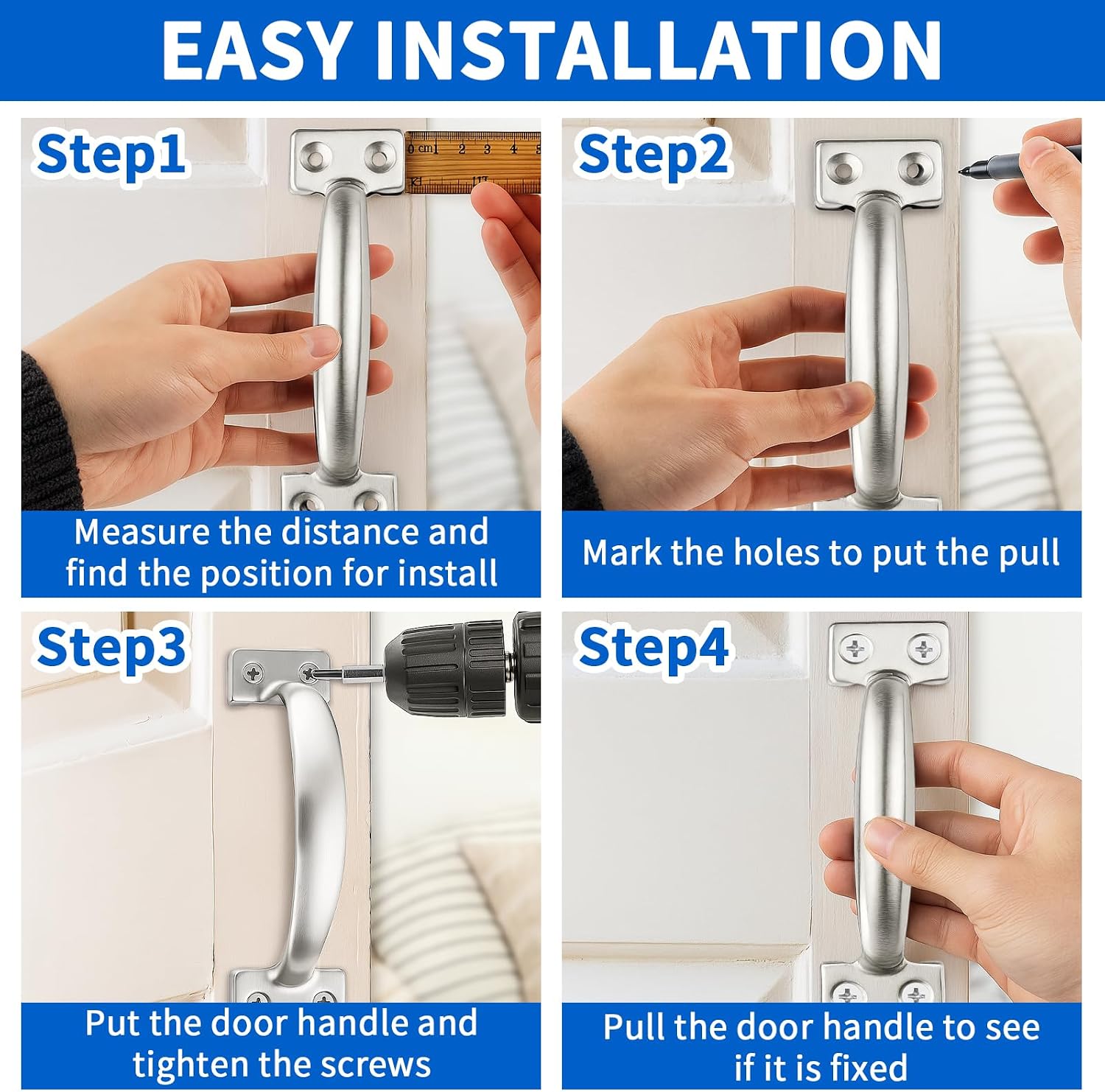 TamBee 6 Inch Gate Handle Outdoor 304 Stainless Steel Door Pull Handle Rustproof Barn Door Handles for Fences Garage Yard Kitchen Bathroom (2 Pack)