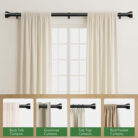Time Forest Black Curtain Rods for Windows 28 to 48 Inch (2.3-4 Feet), 1 Inch Diameter Adjustable Heavy Duty Curtain Rod, Modern Style Indoor Outdoor Window Drapery Rods with End Caps, Size 32"- 60"