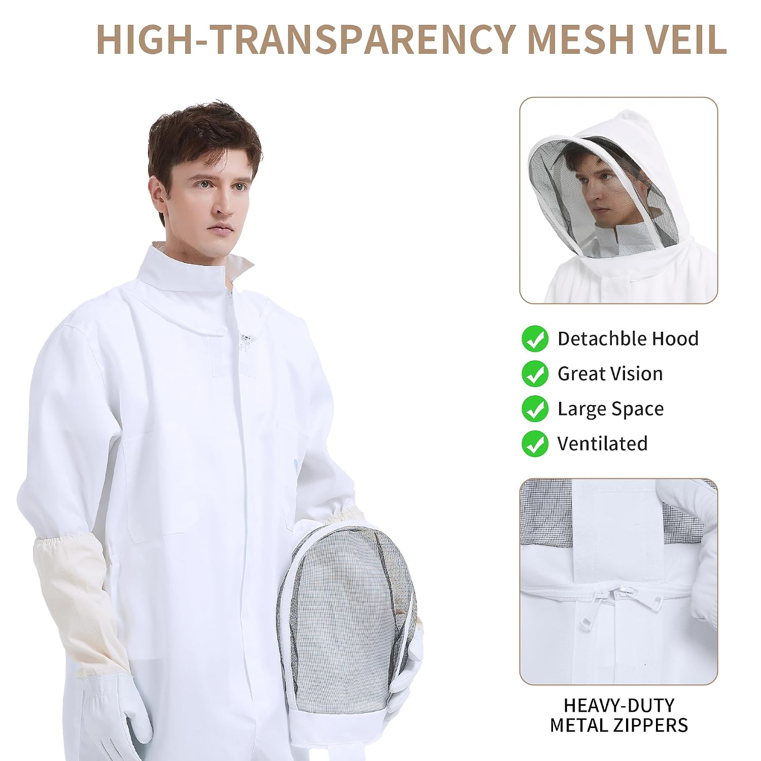 Sting Proof Bee Suit Full Body with Ventilated Hood & Gloves XL