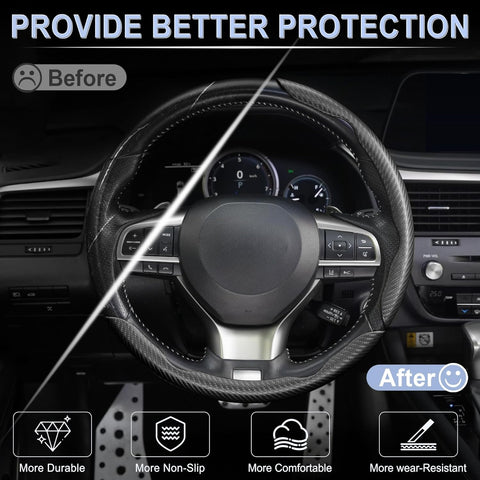 3pcs Carbon Fiber Anti-Skid Steering Wheel Cover, Waterproof & Segmented Butterfly Design, Universal 99% Vehicle Wheel Cover Protector, Car Interior Accessories (Black-3pcs)