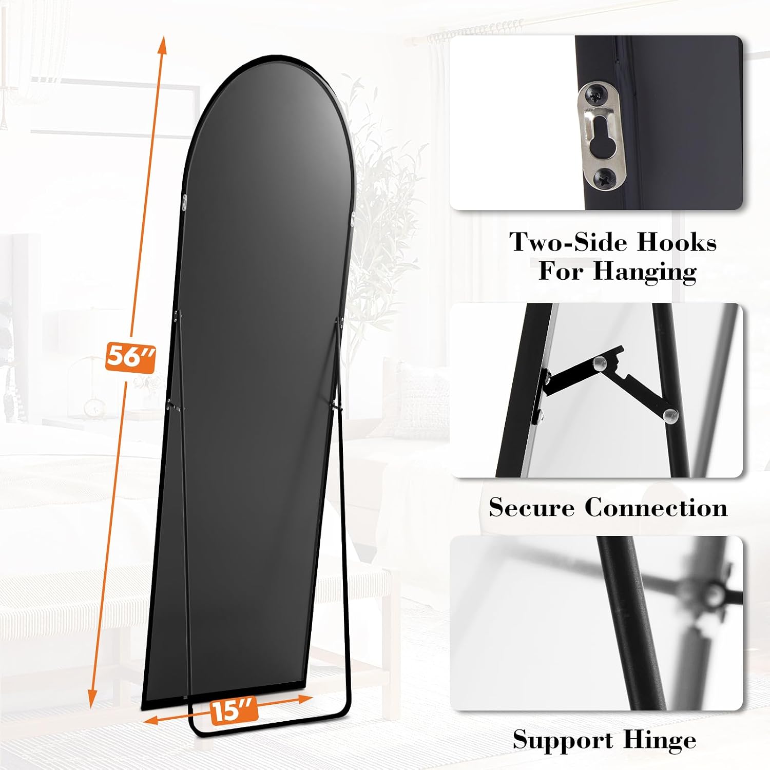 Arched Full Length Floor Mirror 56"x15", Body Standing Mirror