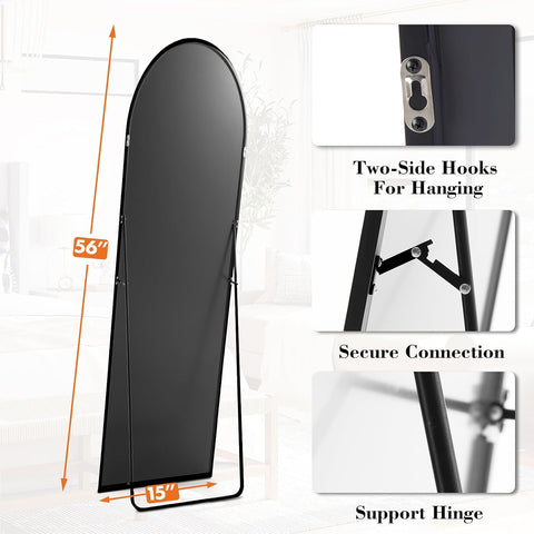 Arched Full Length Floor Mirror 56"x15", Body Standing Mirror