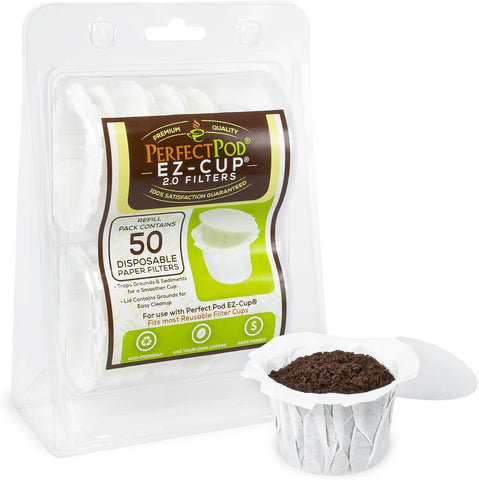 Perfect Pod EZ-Cup Paper Filters with Lid for Reusable Coffee Pods, 300 Ct