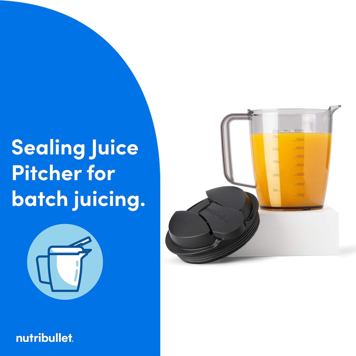 nutribullet® Juicer, 800W Juicer, Large 3" Feed Chute for Whole Fruits and Vegetables, 27oz Juice Pitcher, .5L Pulp Container, Dual Speeds, BPA Free, Gray, NBJ50100