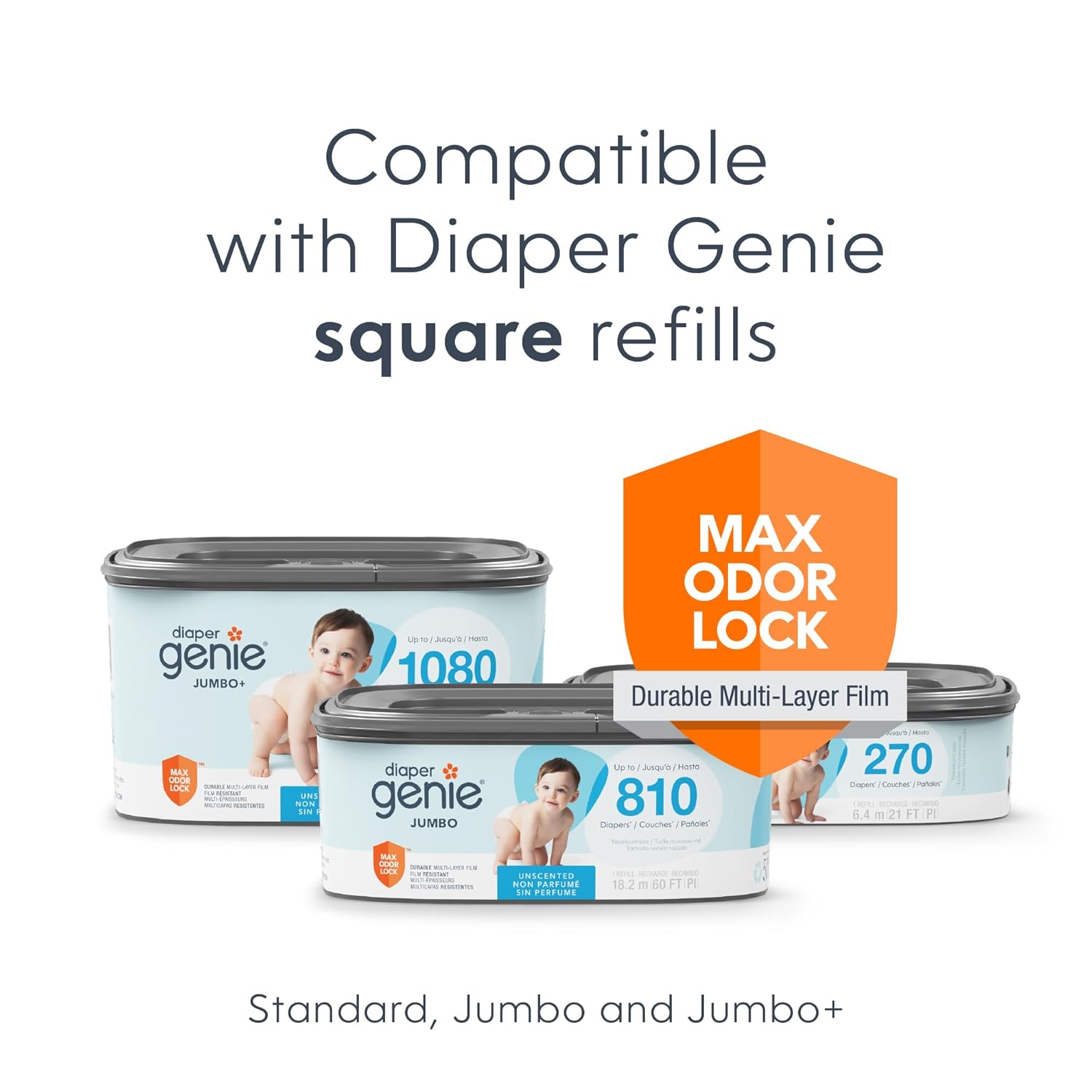 Diaper Genie Classic Diaper Pail Gift Set | Push-N-Lock Odor Control | Includes Starter Refill and Jumbo+ Refill | Holds up to 1,245 Newborn Diapers | Baby Registry Must-Have