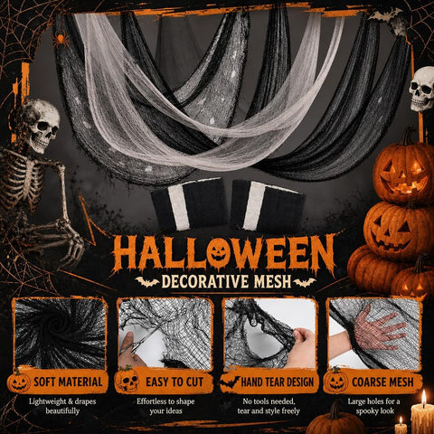 Land Guard 6Pcs Halloween Gauze Cloth, Creepy Cloth, 30×72 Inch Creepy Fabric Halloween for Haunted House Supplies, Party Outdoor, Indoor (4 Black+2 White)
