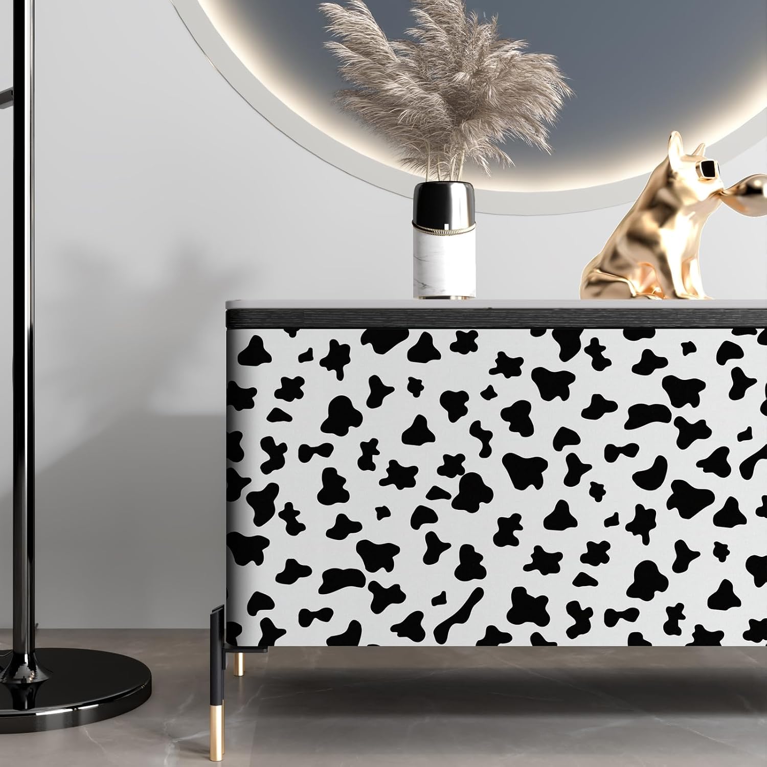 Black and White Spots Contact Paper Cow Printed Peel and Stick Wallpaper Self-Adhesive Cute Removable Wall Paper Vinyl White Black Decals for Walls Bedroom Living Room Nurseryls 17.3”x80”