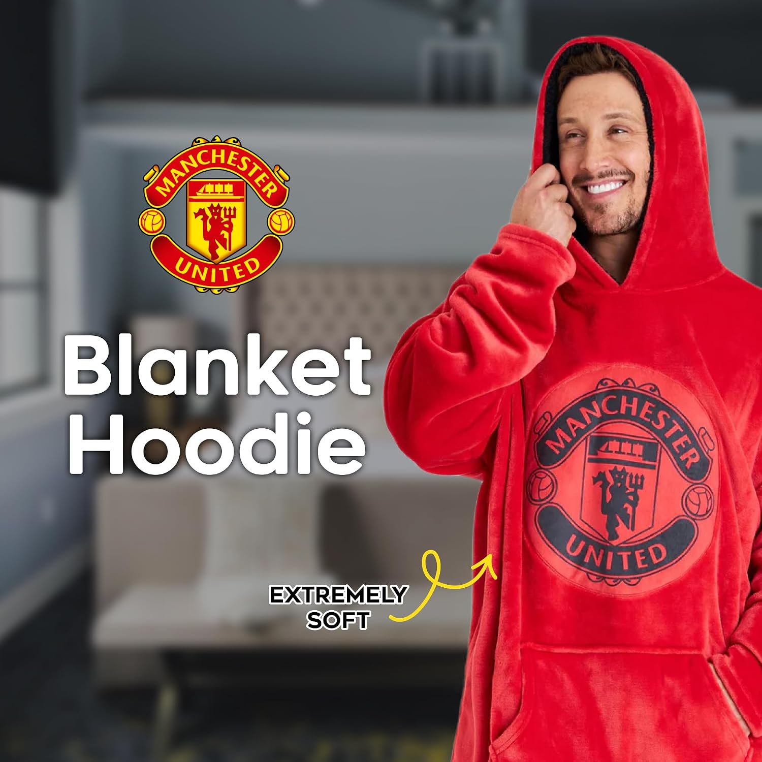 Manchester United F.C. Oversized Hoodie Blanket - Warm & Comfy for Men, Soft Fleece Football Hoodie