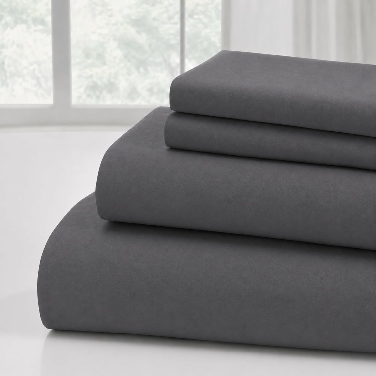 Modern Threads 4-Piece Ultra Soft Microfiber Bed Sheets Set, Wrinkle Free Sheets with Deep Pockets Fitted Sheet, Flat Sheet & Pillowcases, Lightweight Breathable Bedding, Charcoal, California King