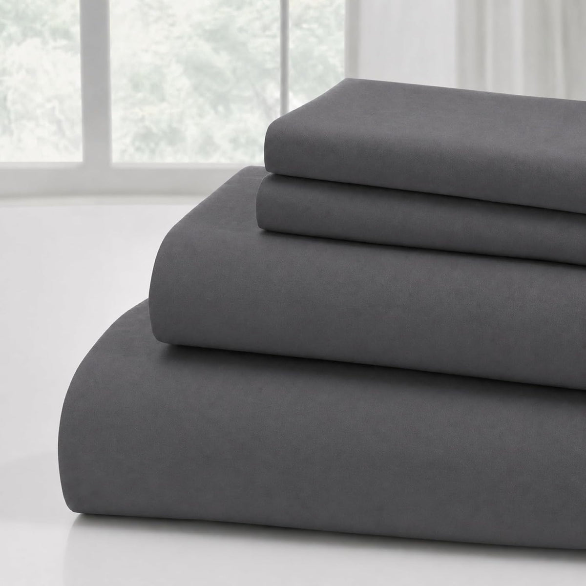 Modern Threads 4-Piece Ultra Soft Microfiber Bed Sheets Set, Wrinkle Free Sheets with Deep Pockets Fitted Sheet, Flat Sheet & Pillowcases, Lightweight Breathable Bedding, Charcoal, California King