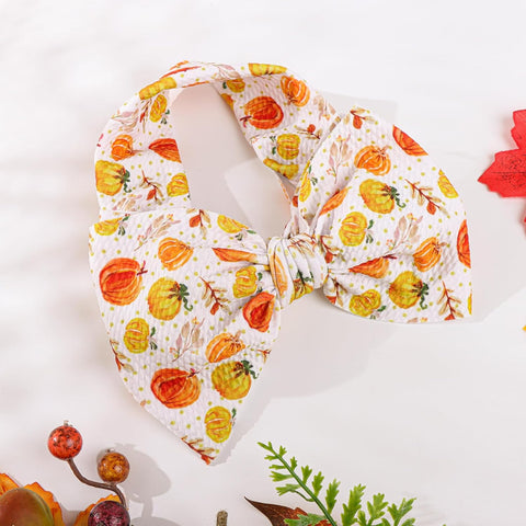 YanJie Pumpkin Printed Baby Headbands - Wide Stretch Bows for Fall, Hair Accessories for Newborns, Infants, Toddlers, Girls