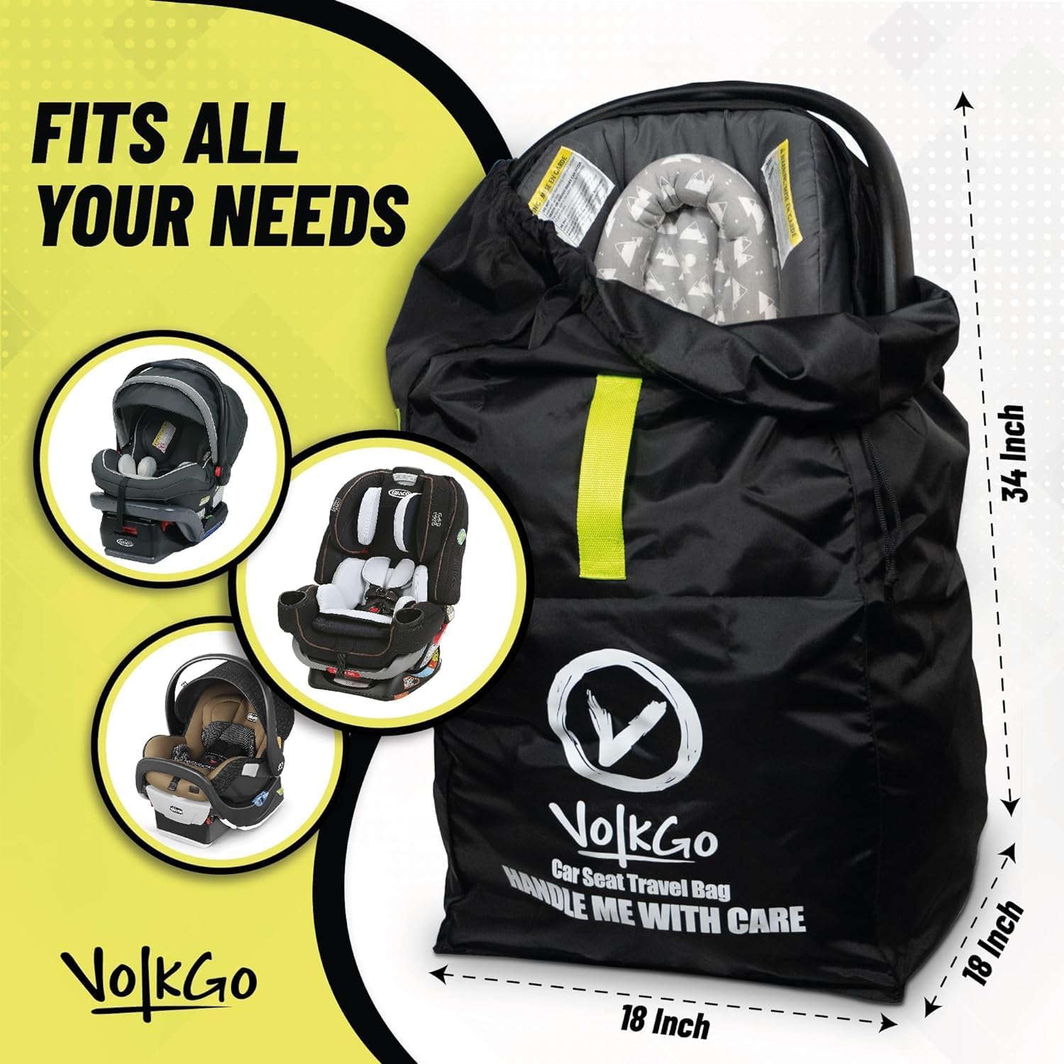 V VOLKGO Car Seat Travel Bag For Airplane with Carrying Handles, Car Seat Bags for Air Travel Carseat Travel Cover, Carseat Travel Bag Cover for Airplane Travel