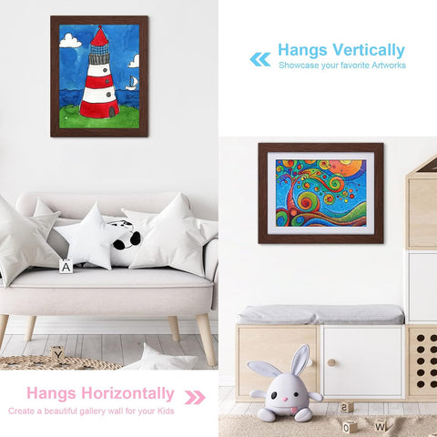 2-Pack Kids Art Frames, 11x14 Front Opening Kids Artwork Frames Changeable, Displays 9x12 With Mat and 11x14 Without Mat, Holds 50 Pcs, for 3D Picture, Crafts, Children Drawing, Hanging Art, Portfolio