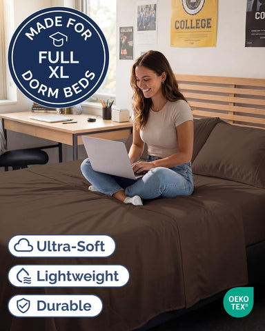 Full XL Sheets - 4 Piece Full XL Sheet Set - Breathable & Cooling - Brown