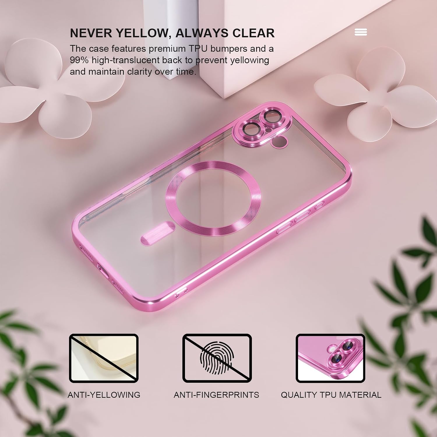 Misea Magnetic for iPhone 16 Case Compatible with MagSafe Hot Pink