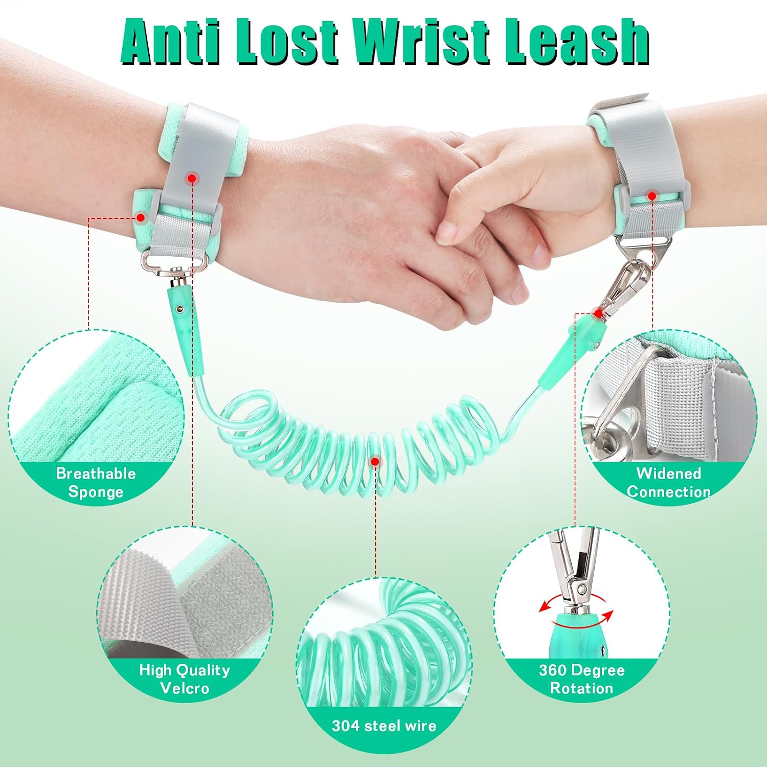 Toddler Leash-Baby Walking Safty Harness and Child Anti Lost Wrist Link for Girls/Boys Travel (Black)
