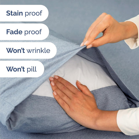 Queen Size 4 Piece Sheet Set - Breathable & Cooling Sheets - Heathered Blue