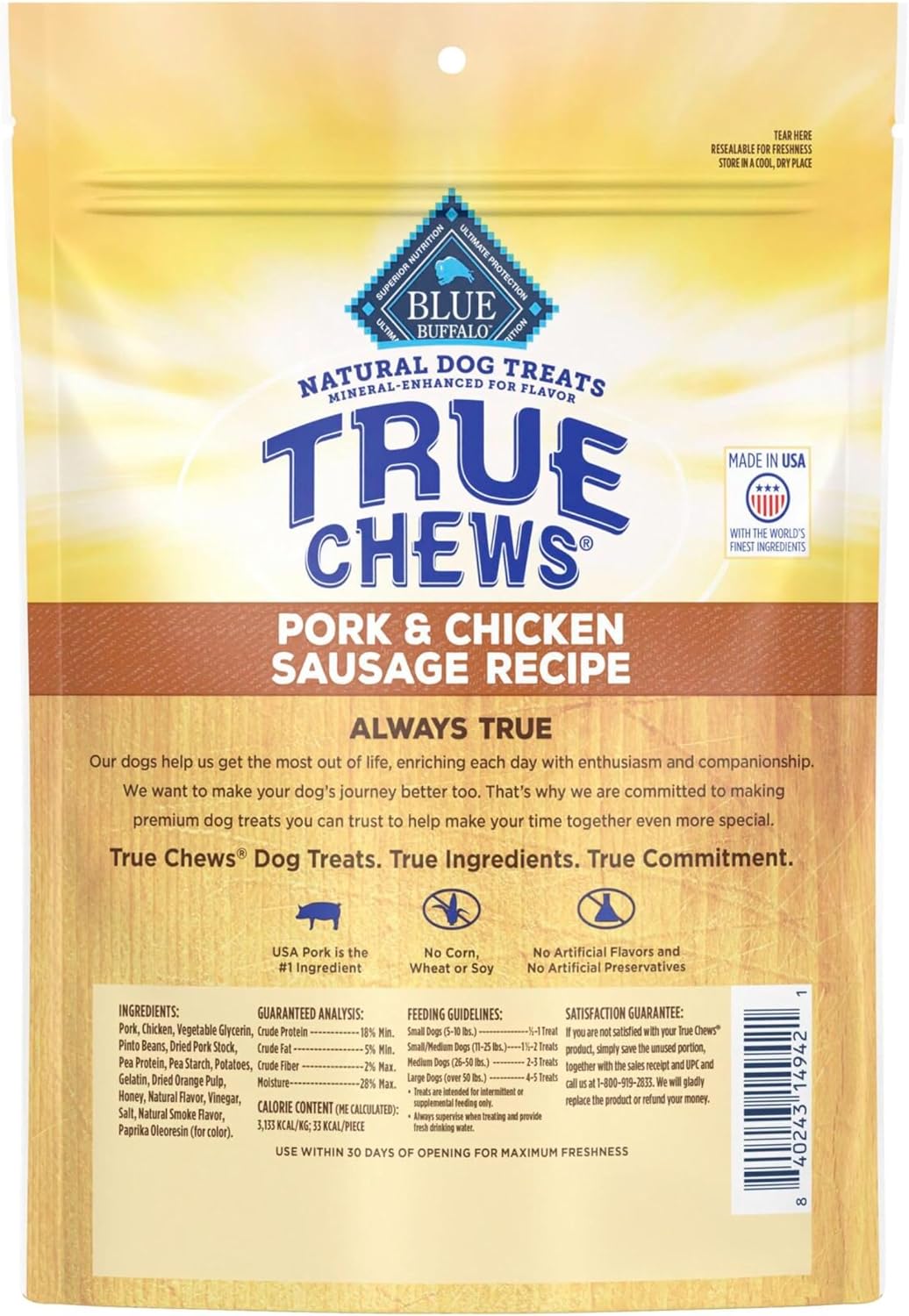 Blue Buffalo True Chews Pork & Chicken Sausage Dog Treats, 14 oz