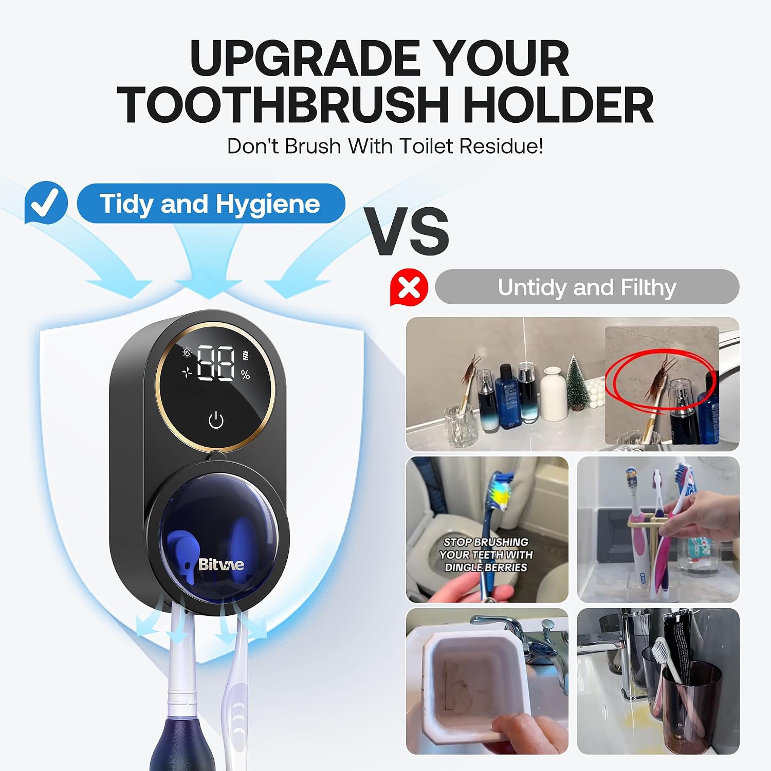 Bitvae Upgraded Tooth Brush Holder for Bathroom 2.0 Infrared Sensing