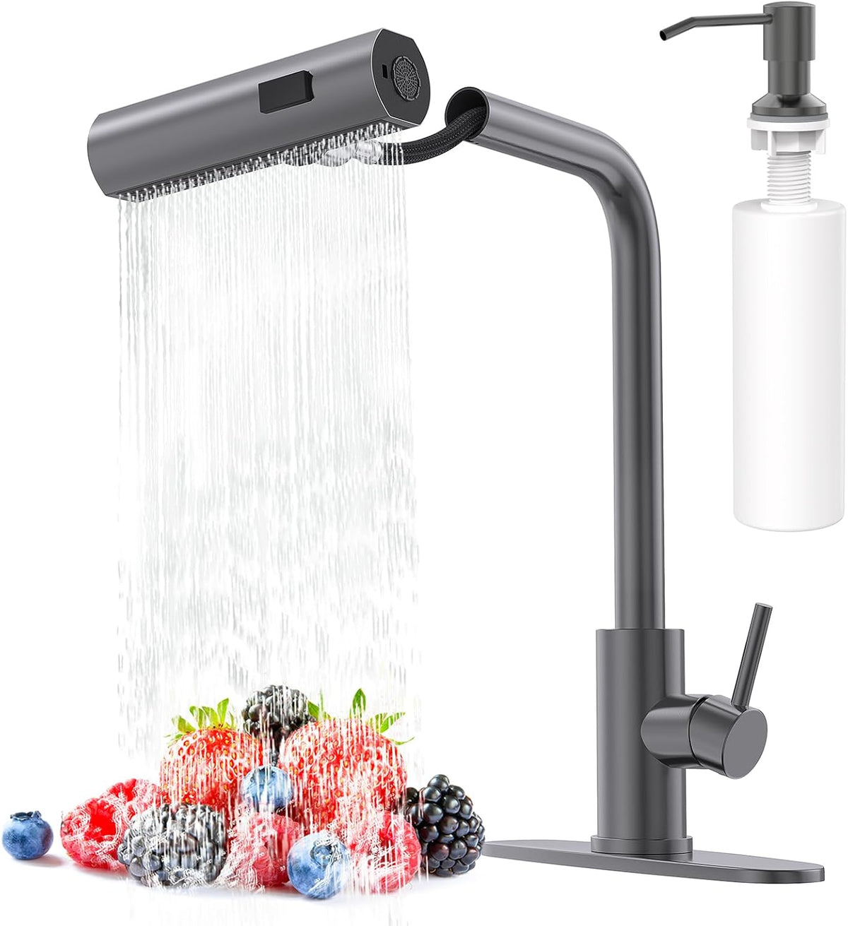 AVSIILE Kitchen Faucets with Pull Down Sprayer & Soap Dispenser, Gun Gray