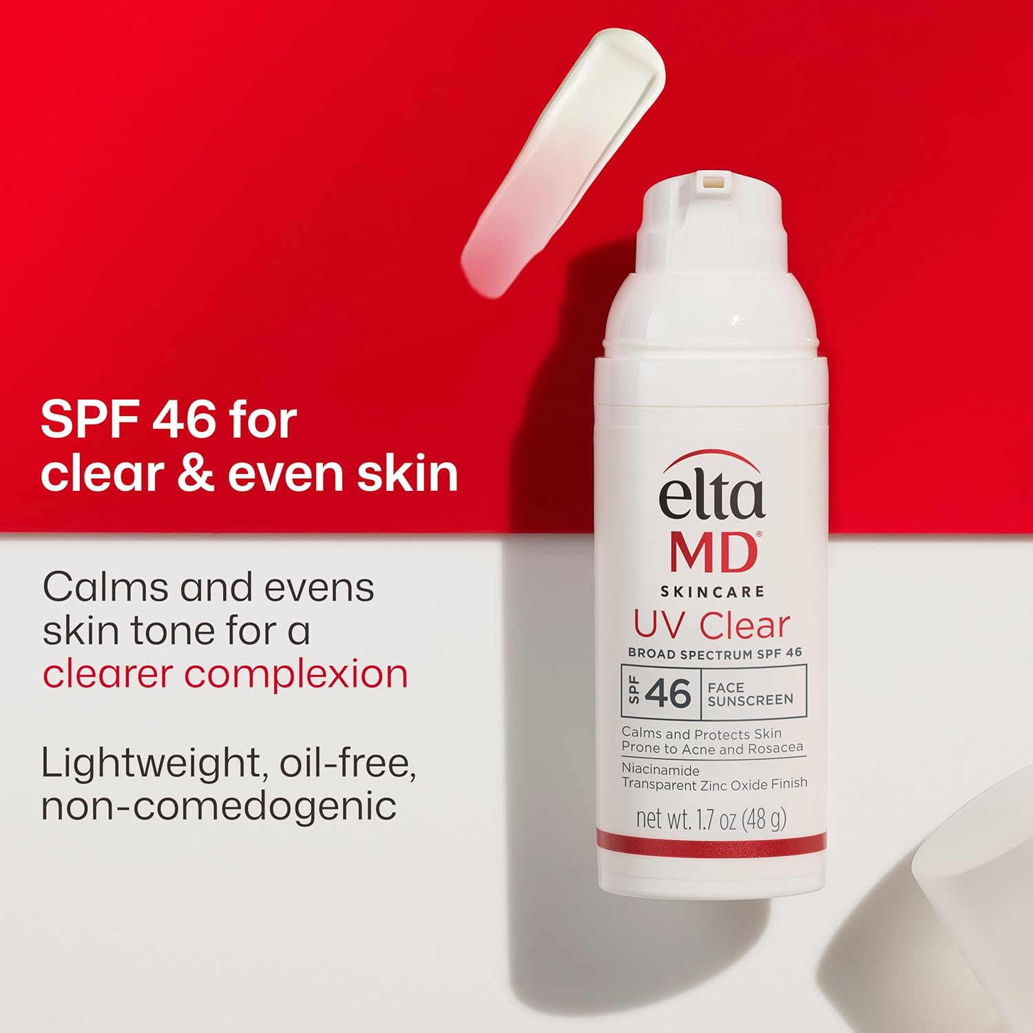 EltaMD UV Clear Face Sunscreen with Zinc Oxide, Oil-Free, SPF 46 and SPF 50 | Calms and Protects Acne-Prone Skin and Rosacea, No White Cast, Dermatologist Recommended, Available in Three Tints and Sizes