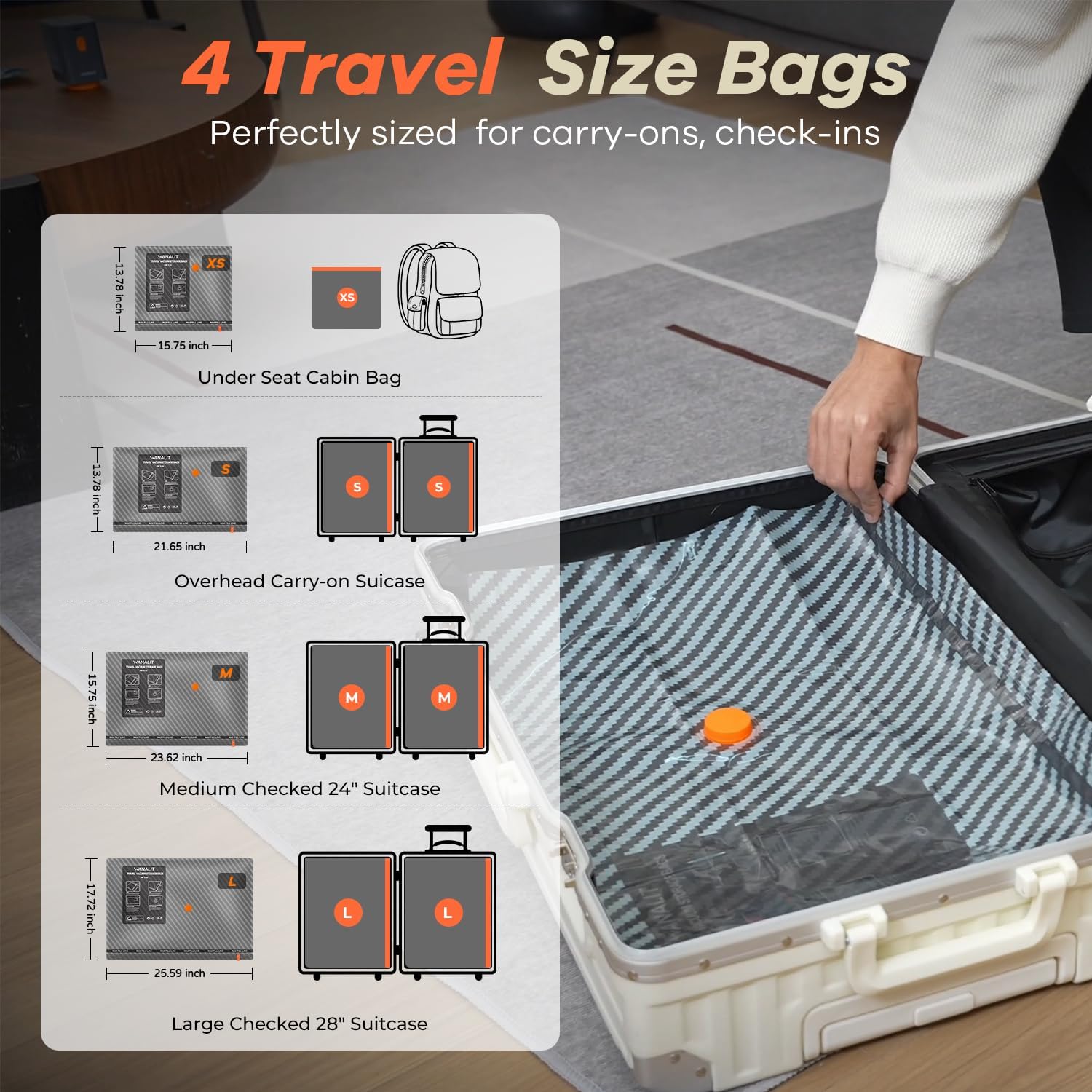 Vacuum Bags for Travel with Wireless Pump for Carry on Luggage or Suitcase