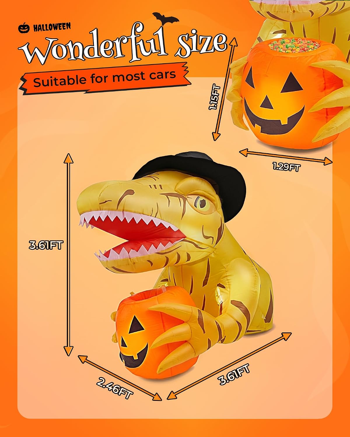 3.44 FT Trunk or Treat Car Decorations Kit with 4 LEDs for Car Yellow