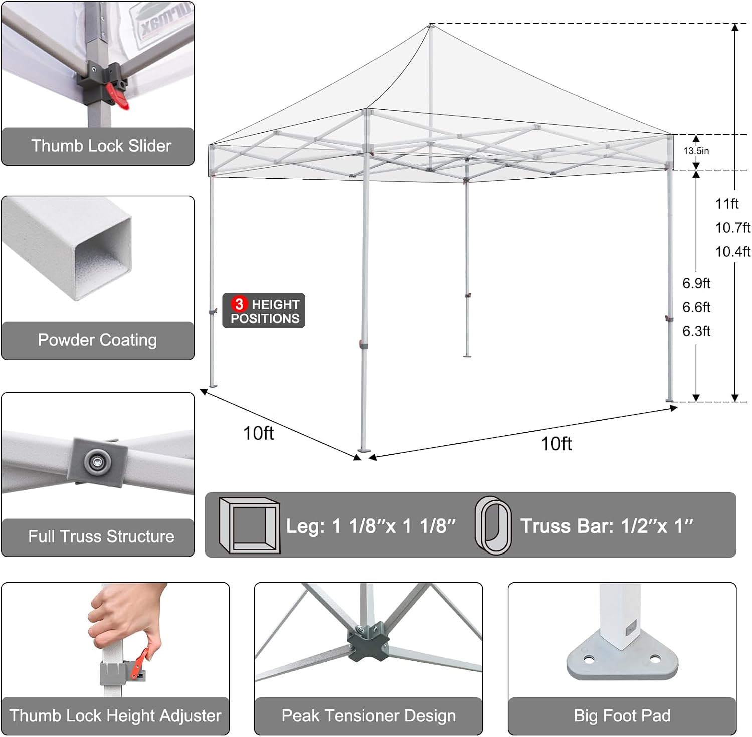 Eurmax USA 10x10ft Pop Up Canopy,Commercial Instant Tent for Outdoor Events,Patented No-Tip Rolling Storage Bag with 4 Sandbags,UV & Water Resistant,Heavy Duty Portable Shelter Gazebo,White