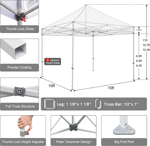 Eurmax USA 10x10ft Pop Up Canopy,Commercial Instant Tent for Outdoor Events,Patented No-Tip Rolling Storage Bag with 4 Sandbags,UV & Water Resistant,Heavy Duty Portable Shelter Gazebo,White