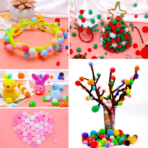 Iooleem Green Pom Poms, 1200pcs Assorted Size Pompoms, Pom Poms for Arts and Crafts, Pom Pom Balls with Wiggle Eyes in jar, Glitter Pom Poms, Craft Supplies.