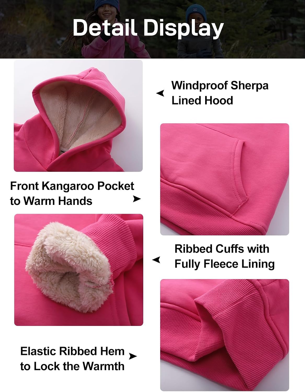 Flygo Kids Sherpa Lined Fleece Hoodie Warm Pullover Sweatshirt Sweater