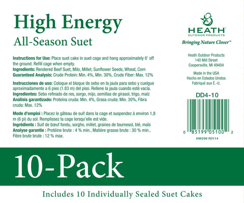 Heath Outdoor Products birds DD4-10 All Season High Energy Suet Cake, 11 Ounce (Pack of 10)