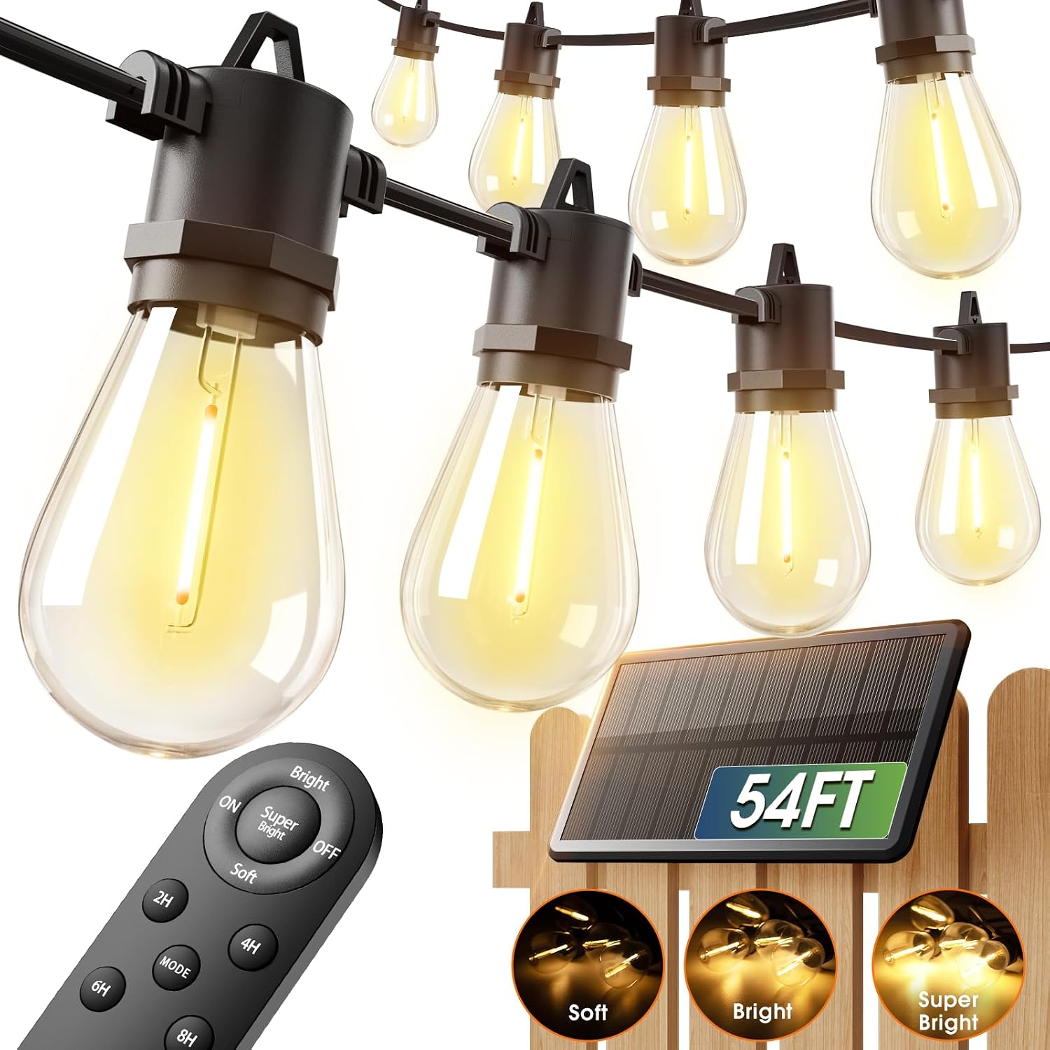 addlon 54FT(48+6) Solar String Lights Outdoor, Last 20+ Hrs, USB Charging