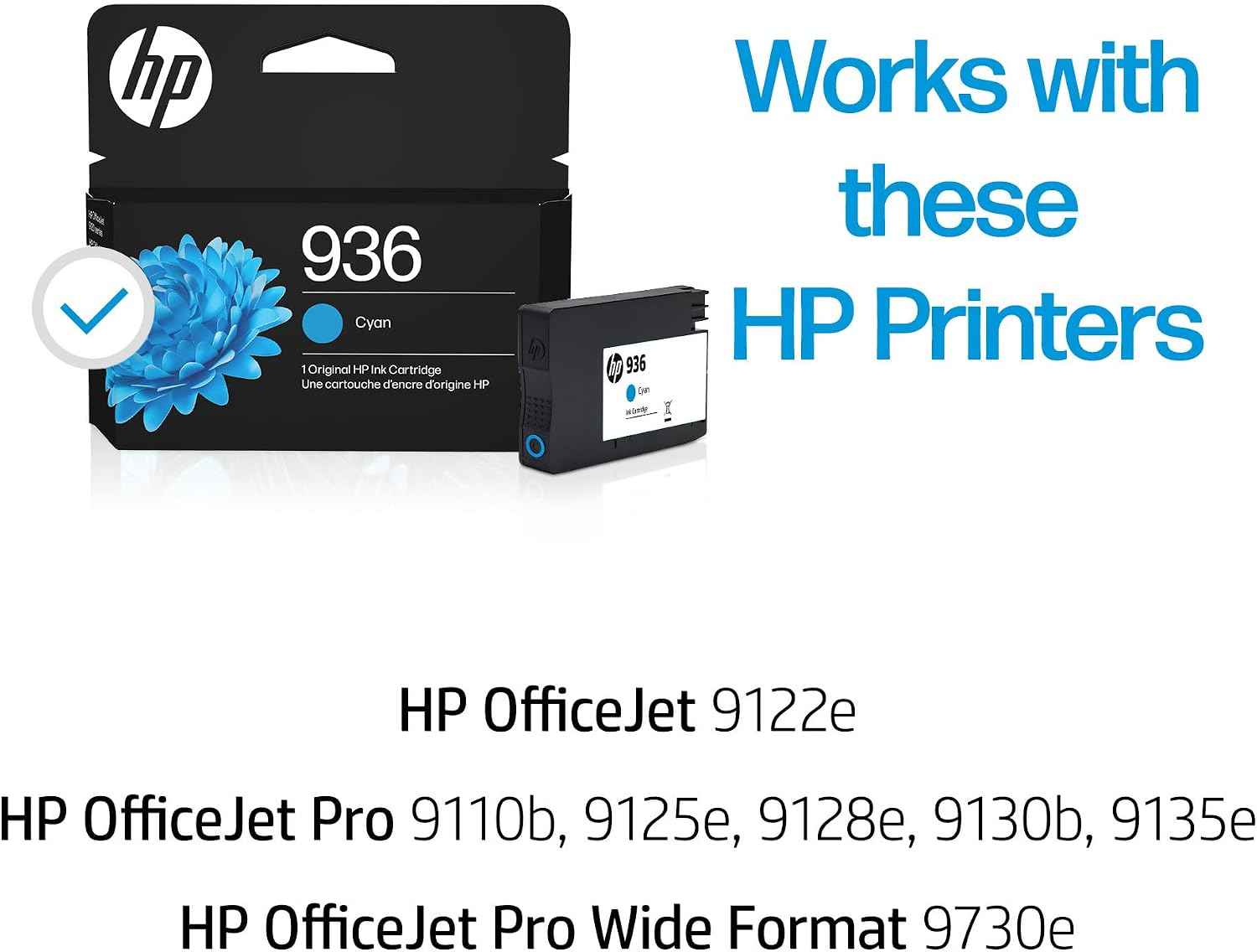 HP 936 Cyan Ink Cartridge | Works with OfficeJet 9120, Pro 9110, 9120, 9130, Wide Format 9730 Series | Eligible for Instant Ink | 4S6U9LN | Packaging May Vary