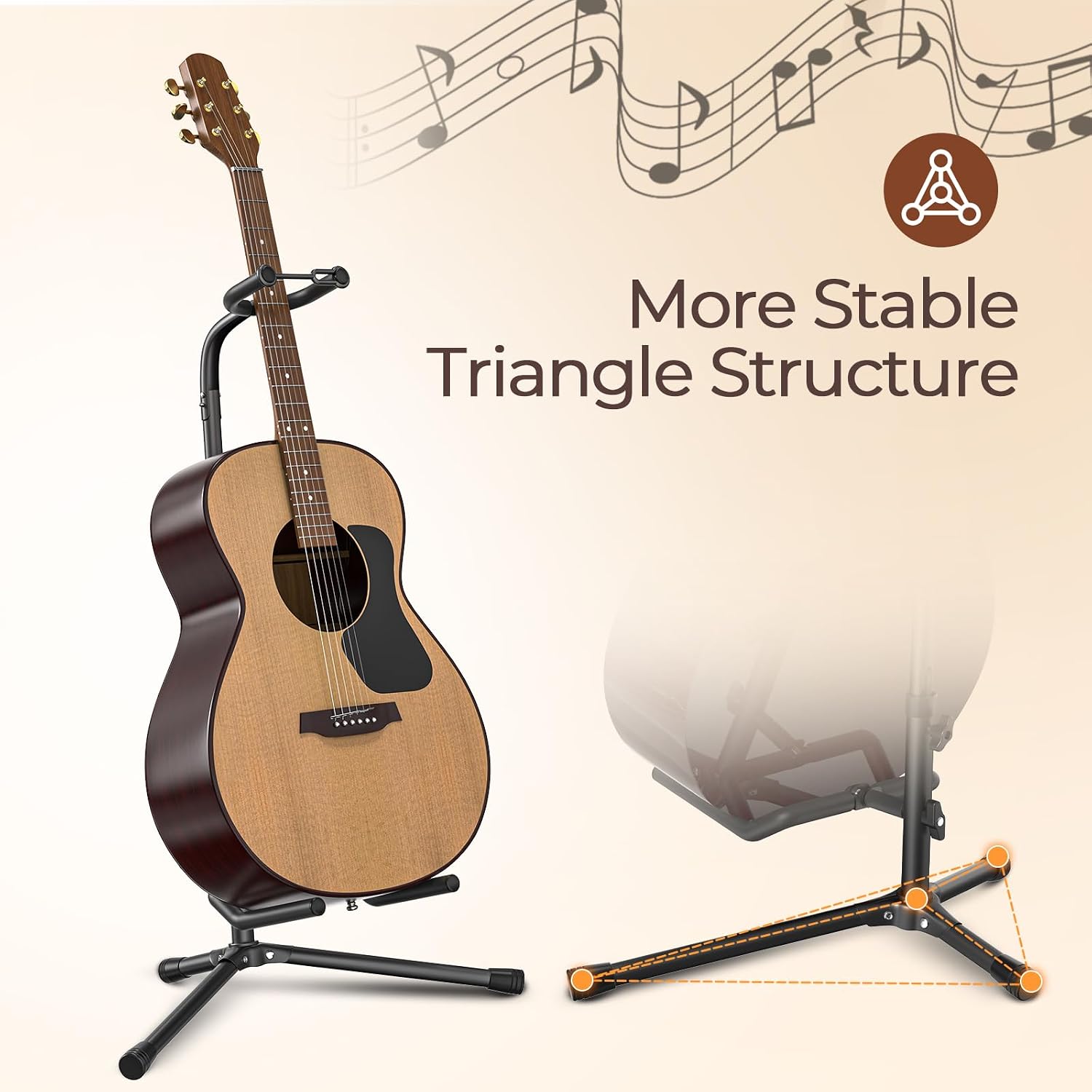 GLEAM Guitar Stand - Adjustable Fit Electric, Classical Guitars and Bass, Load Capacity 20LB, Accessories, Folding Type Black (CG-4)